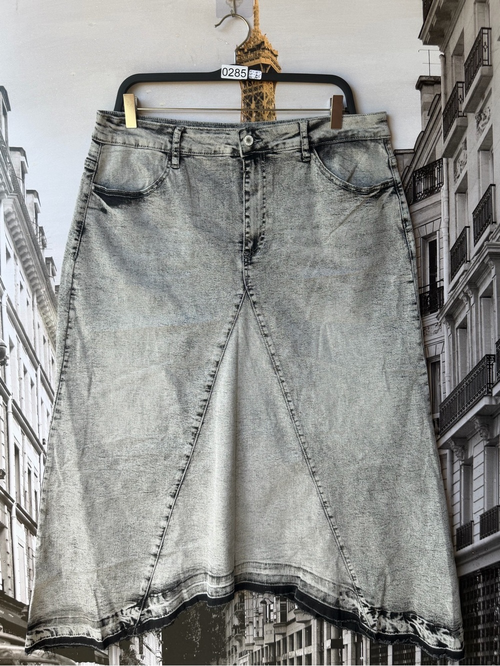 Women's Acid Wash Denim Midi Skirt - Gray